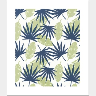 Green and blue exotic palm leaves pattern Posters and Art